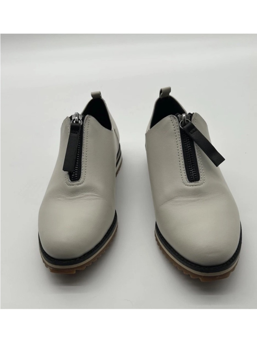 Black Off-White Front-Zip Leather Loafers